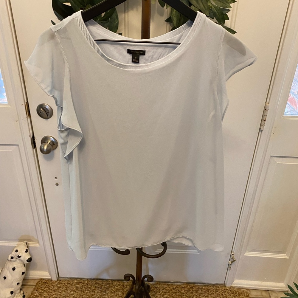 Ann Taylor Minimalist Solid Blue Top SS M